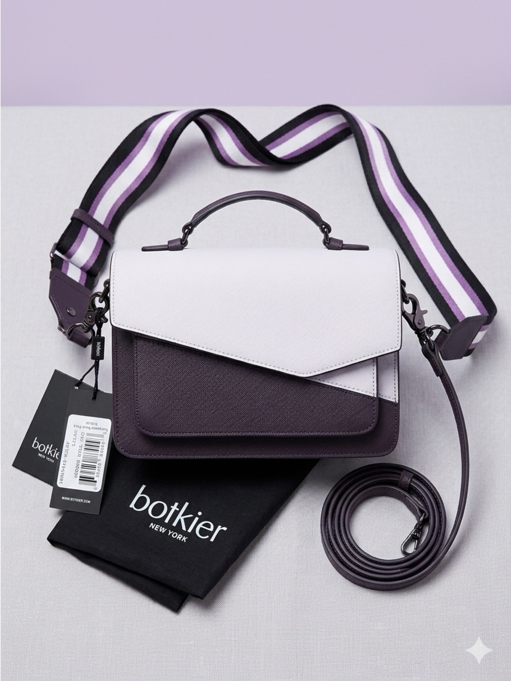 NWT Botkier Cobble Hill Crossbody Bag Lilac Combo Colorblock Leather Purse